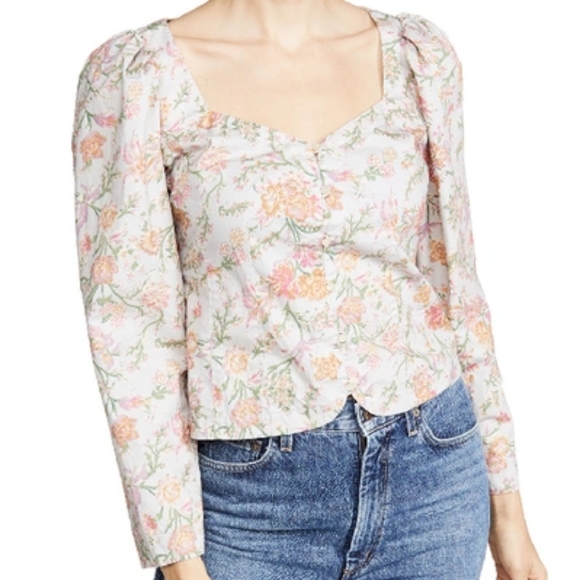 VIE REBECCA TAYLOR Long Sleeve Lidia Vine Top In Pebble Combo - Picture 6 of 13